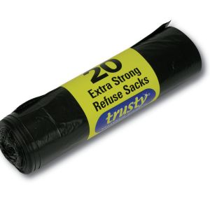 Trusty TNRS20 Black Retail Household Medium Duty Refuse Sacks on a Roll (70L)