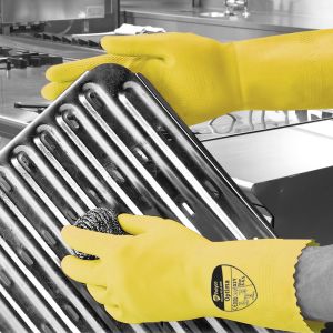 Optima™ Yellow 30cm Mediumweight Natural Rubber Flock Lined Glove