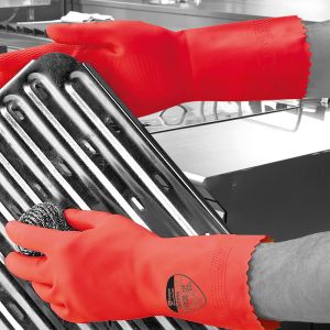 Optima™ Red 30cm Mediumweight Natural Rubber Flock Lined Glove