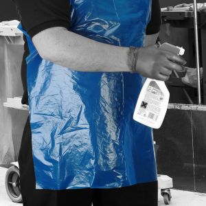 A14B/R Shield® Blue Longer Length Disposable Aprons on a Roll