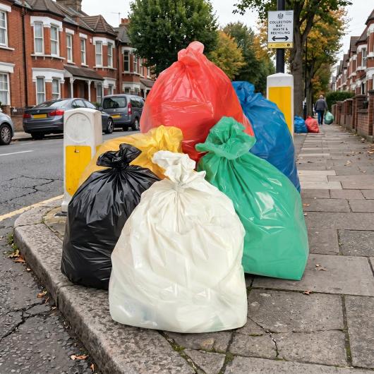 Photo of different coloured waste bags for collection